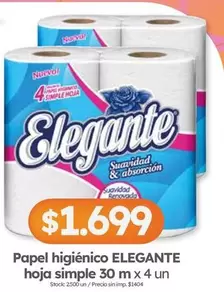 Elegante - Papel higiénico hoja simple