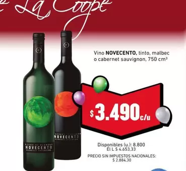 Novecento - Vino Novocento, tinto, malbec o cabernet sauvignon