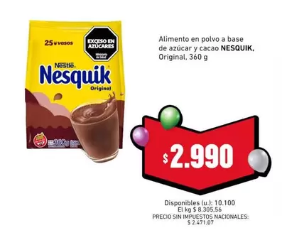 Nesquik - Alimento en polvo a base de azúcar y cacao