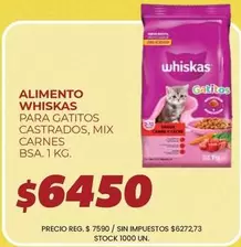 Whiskas - ALIMENTO PARA GATITOS CASTRADOS, MIX CARNES