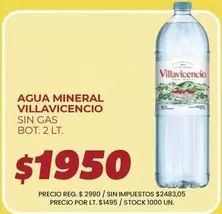Villavicencio - AGUA MINERAL SIN GAS