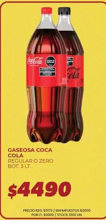 Coca cola - GASEOSA COCA COLA REGULAR O ZERO BOT 3 LT.