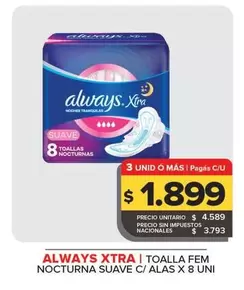 Always - Xtra Toalla Fem Nocturna Suave C/ Alas