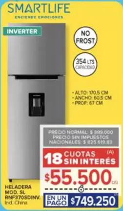 Smartlife - HELADERA MOD. SL RNF370SDINV
