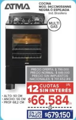 Atma - COCINA MOD. 94CCM0S6NNS NEGRA O ESPEJADA