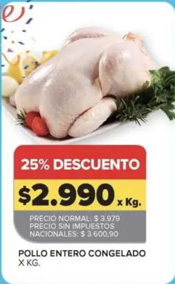 X$ - POLLO ENTERO CONGELADO