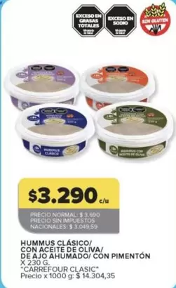 Carrefour - HUMMUS CLÁSICO/ CON ACEITE DE OLIVA/ DE AJO AHUMADO/ CON PIMENTÓN