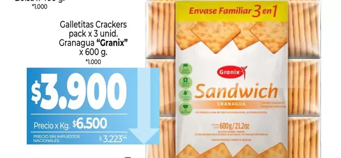 Granix - Galletitas Crackers pack x 3 unid. Granagua