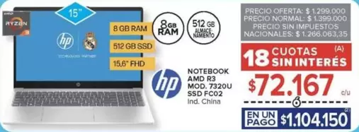 HP - NOTEBOOK AMD R3 MOD. 7320U SSD FC02