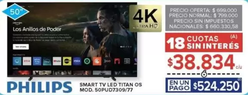 Philips - SMART TV LED TITAN OS MOD. 50PUD7309/77