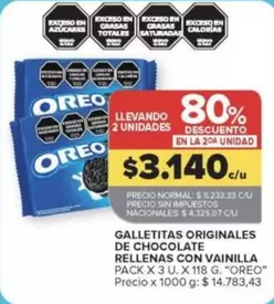 Oreo - GALLETITAS ORIGINALES DE CHOCOLATE RELLENAS CON VAINILLA