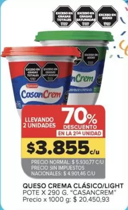 Casancrem - QUESO CREMA CLÁSICO/LIGHT POTE X 290 G.