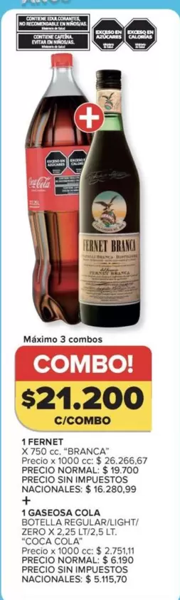 Coca cola - FERNET BRANCA + GASEOSA COLA ZERO