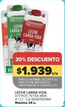 vida - LECHE LARGA VIDA V/TIPOS TETRA BRIK