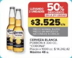 Corona - CERVEZA BLANCA PORRÓN x 330 CC.