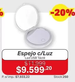 Espejo c/Luz Led USB Táctil