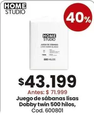 Juego de sábanas lisas Dobby twin 500 hilos, Cod. 600801