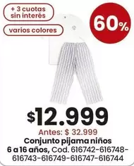 Conjunto pijama niños 6 a 16 años, Cod. 616742-616748-616743-616749-616747-616744
