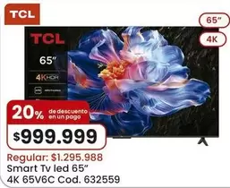 TCL - Smart Tv led 65" 4K 65V6C Cod. 632559
