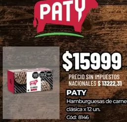 Paty - Hamburguesas de carne clásica x 12 un.