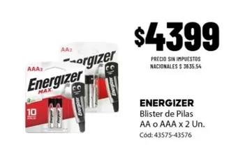 Energizer - Blister de Pilas AA o AAA x 2 Un. Cód: 43575-43576