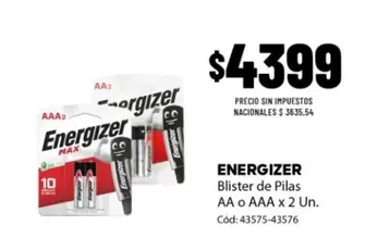 Energizer - Blister de Pilas AA o AAA x 2 Un. Cód: 43575-43576