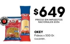 Okey - Fideos x 500 Gr. Cod:26989