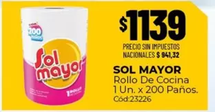 Sol Mayor - Rollo De Cocina 1 Un. x 200 Paños. Cód:23226