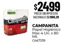 Campanita - Papel Higi00nico Max 4 Un. x 80 Mt.