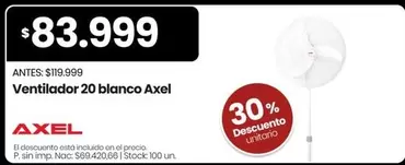 Axel - Ventilador 20 blanco