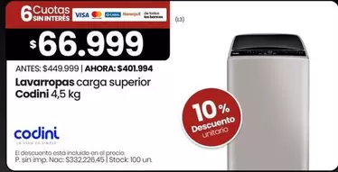 Codini - Lavavropas carga superior 4,5 kg