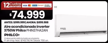 Philco - Aire acondicionado inverter 3750W PHIN37HA2AN