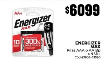 Energizer - Pilas AAA o AA Bp x 4 Un. Cód:43605-43590