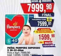 Pampers - PAÑAL PAMPERS SUPERSEC X 30-32un