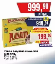 Playadito - YERBA SAQUITOS X 25 SAQ. Cod: 25176