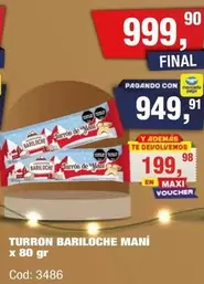 Bariloche - TURRON BARILOCHE MANÍ x 80 gr Cod: 3486