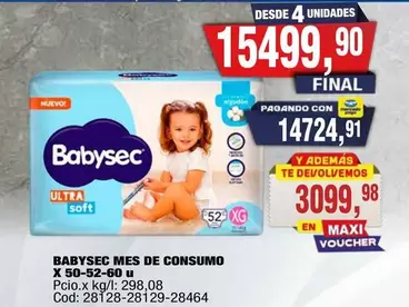 Babysec - MES DE CONSUMO X 50-52-60 U