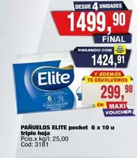 Elite - PA	ilde{N}UELOS pocket 6 x 10 u triple hoja