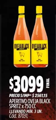 X$ - APERITIVO OVEJA BLACK SPRITZ x 750 CC
