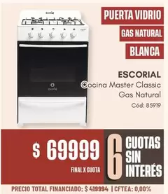 Escorial - Cocina Master Classic Gas Natural Cód: 85919