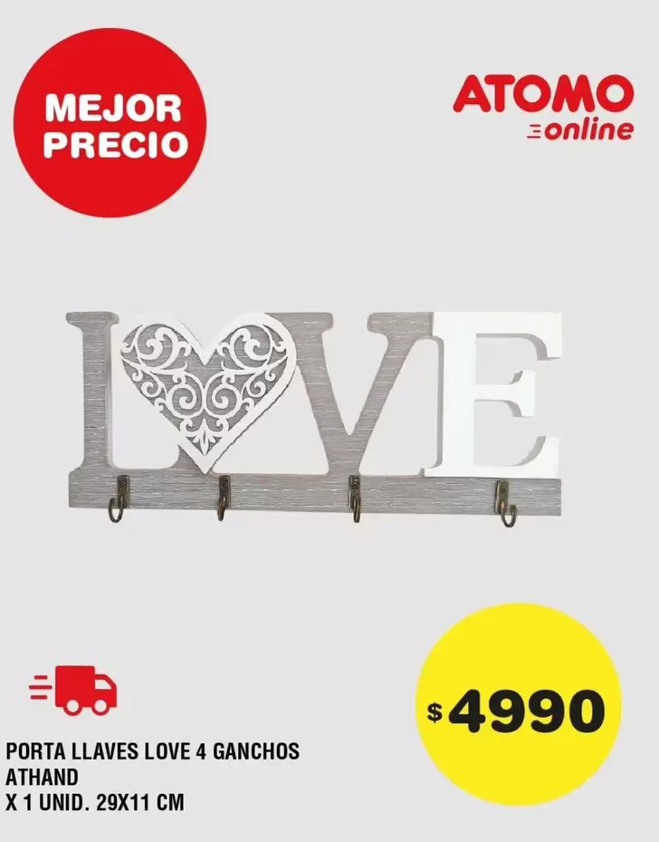 Atomo - PORTA LLAVES LOVE 4 GANCHOS