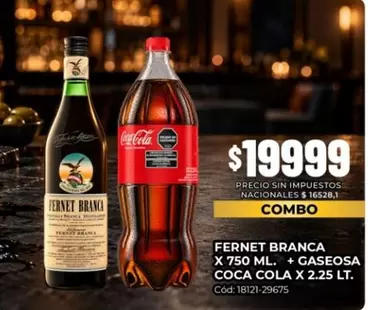 Coca cola - FERNET BRANCA X 750 ML. + GASEOSA COCA COLA X 2.25 LT. Cód: 18121-29675