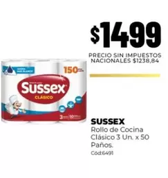 Sussex - Rollo de Cocina Clásico 3 Un. x 50 Paños.