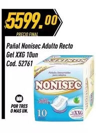 Nonisec - Pañal Adulto Recto Gel XXG 10un Cod. 52761
