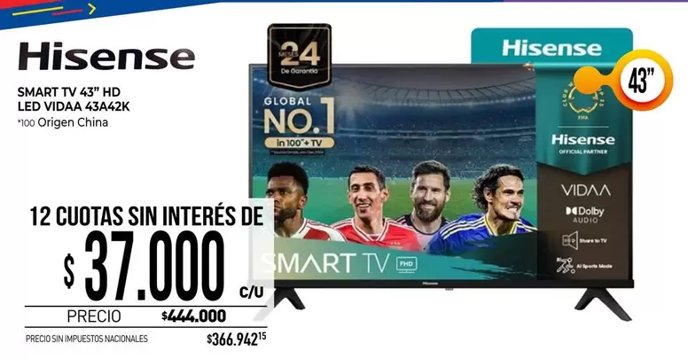 Hisense - SMART TV 43" HD LED VIDAA 43A42K