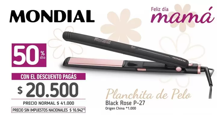 Mondial - Planchita de Pelo Black Rose P-27