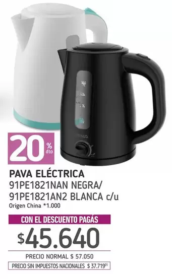 Blanca - PAVA ELÉCTRICA 91PE1821NAN NEGRA/ 91PE1821AN2 BLANCA c/u
