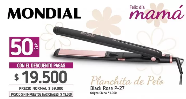 Mondial - Planchita de Pelo Black Rose P-27
