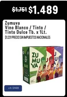 Zumuva - Vino Blanco / Tinto / Tinto Dulce Tb.