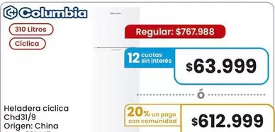 Columbia - Heladera cíclica Chd31/9